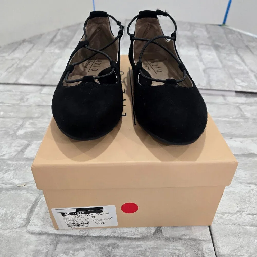 Lazio Collezione Women Size‎ 37 UK, US 6.5 Minerva Black Lace Up Flats